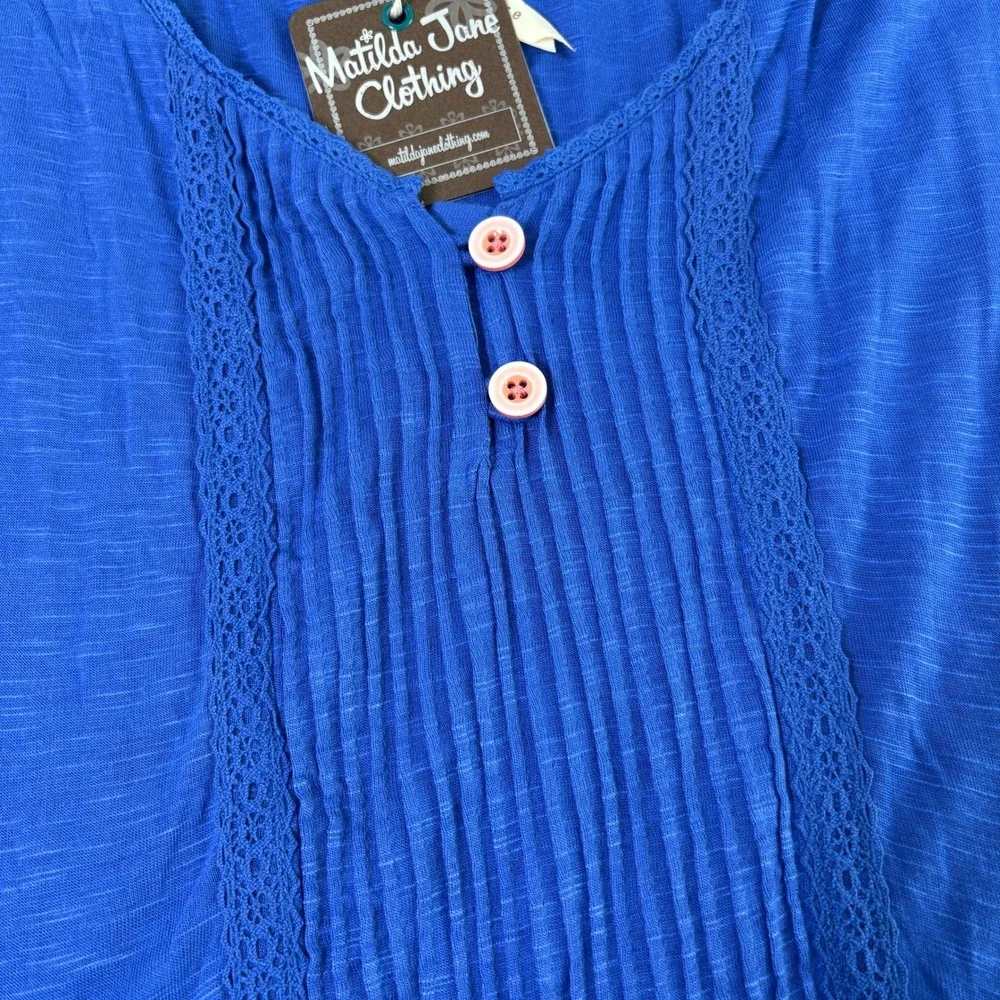 Matilda Jane Sleeveless Tiered Midi Dress Womens XL Blue Lace Trim Slub Knit NWT